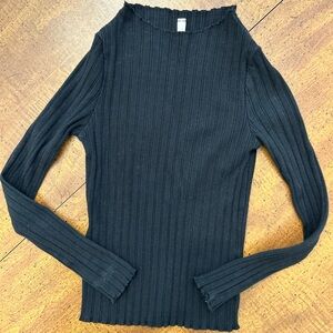 Rylee + Cru Ribbed Mock Neck Long Sleeve Black Top Girls 6-7